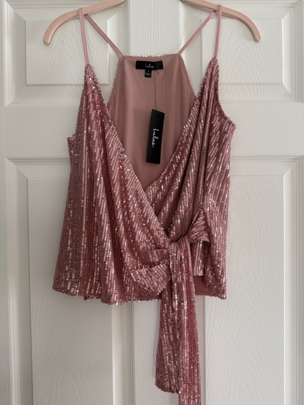 Lulu's Pink/Muave Sequin Wrap Tie Cami - Size Small